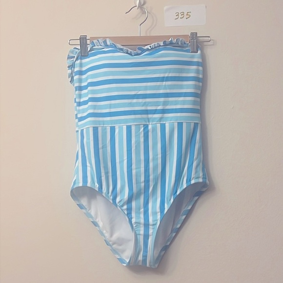 Draper James Ruffled One Piece Swimsuit in Awning Stripe missing straps - Picture 2 of 6